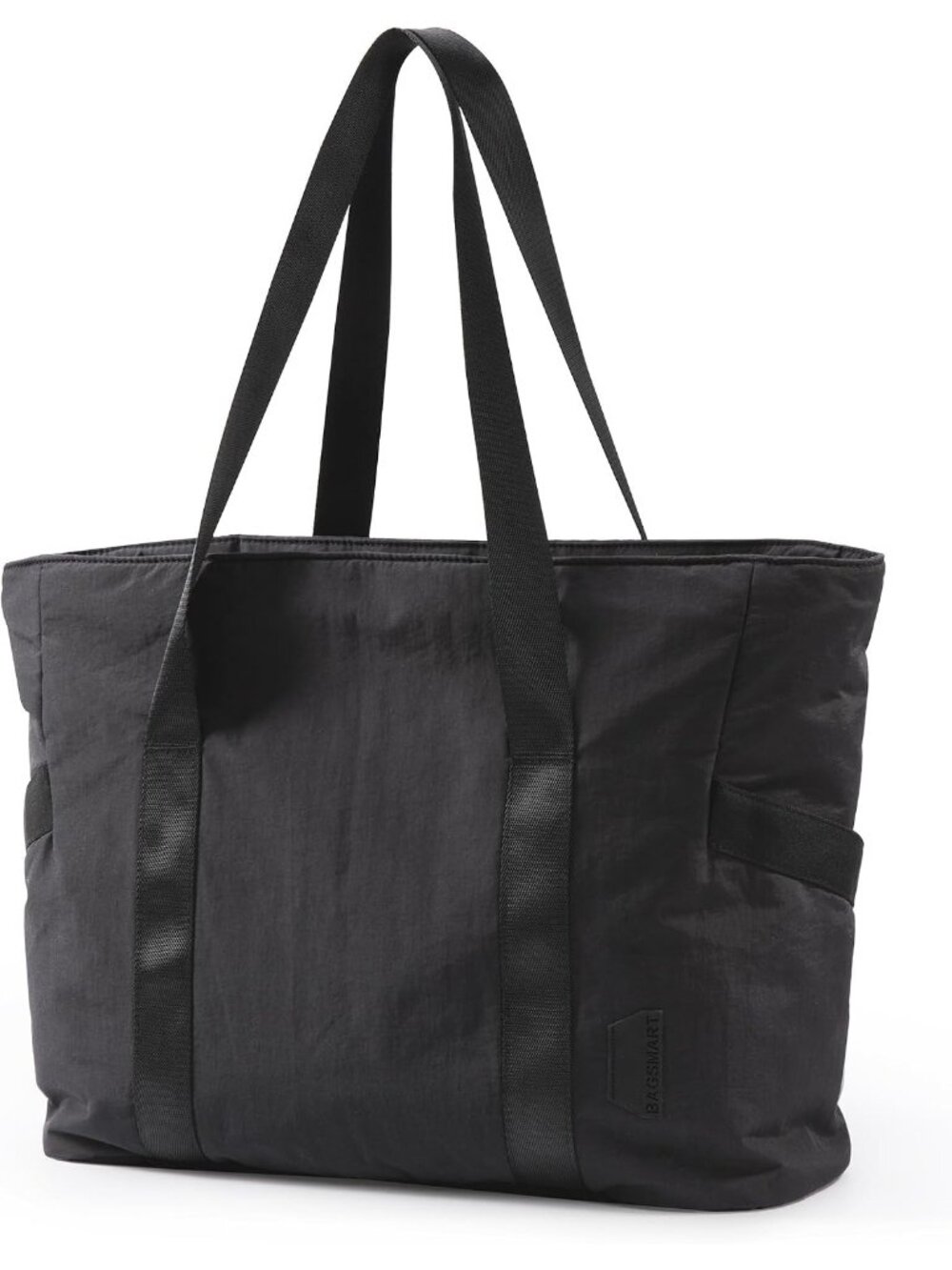 Women's Black Top Handle Large Shoulder Tote Bag with Yoga Mat Buckle for Gym